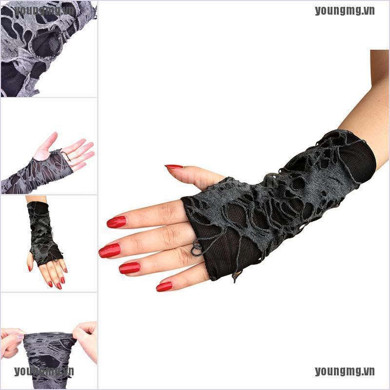 Đôi Găng Tay Hở Ngón Giữ Ấm Phong Cách Gothic Punk Halloween
