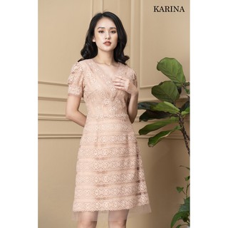 Váy ren cổ V màu nude