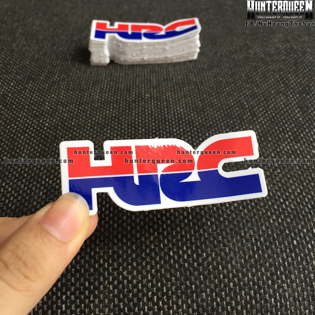 HRC[7.4x2.6cm] decal cao cấp chống nước, sắc nét, bền màu, dính chặt. Hình dán logo trang trí mọi nơi, in theo yêu cầu