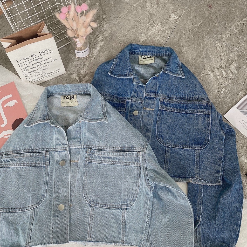 Áo Khoác Jeans Nữ VNXK Cao Cấp, Áo Khoác croptop Áo Jeans Nữ Lửng