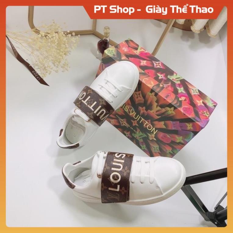 [FreeShip + HÀNG CAO CẤP ]  Giày lv thể thao nam nữ quai da dập chữ , Giầy sneaker trắng quai đen chữ thêu