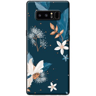 Ốp lưng Samsung Note 4, Note 5, Note 8, Note 9 Hoa trắng nền xanh