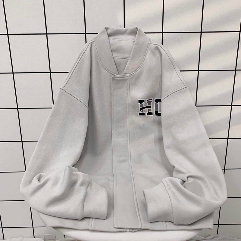 Áo Khoác Bomber HOPING Màu Xám Form Rộng Unisex Ulzzang