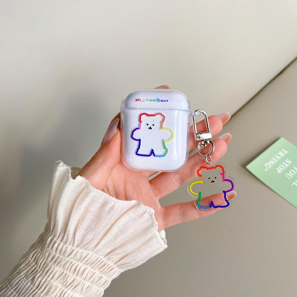 Vỏ Bảo Vệ Hộp Sạc Tai nghe không dây AirPods 1 2 pro 3 2021 gen3 Bằng Silicon Tpu Mềm Họa Tiết Gấu Cầu Vồng Hoạt Hình