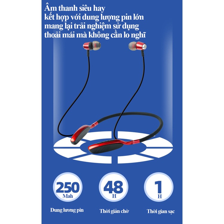 Tai nghe thể thao bluetooth 5.0 PIN TRÂU D01 - HÀNG NHẬP KHẨU