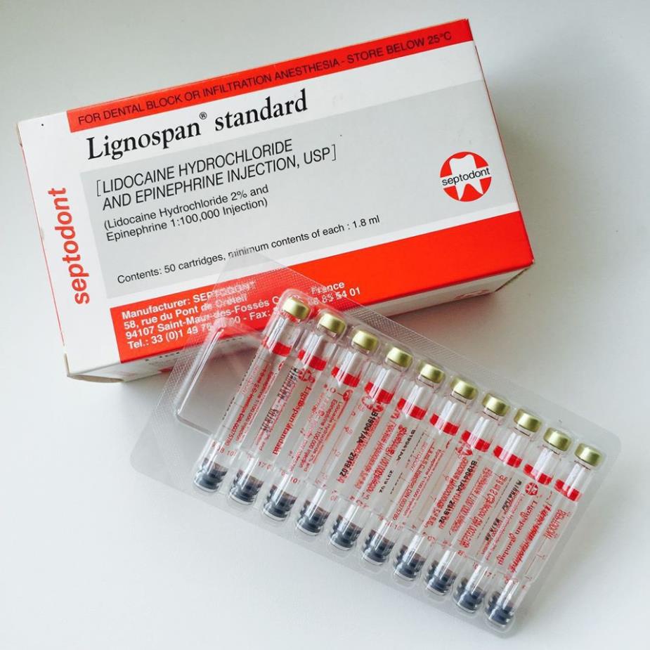 Ống Septodont đỏ Lignospan Standard 2% 1 hộp 50 ống