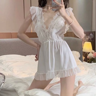 Váy ngủ lụa cổ V phối viền ren cao cấp