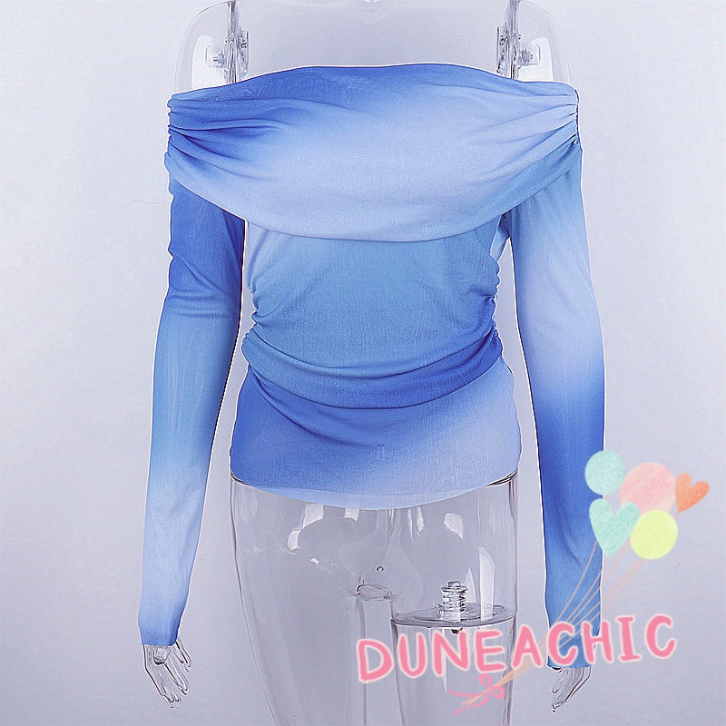 DUNEA Áo Croptop Trễ Vai Tay Dài Thiết Kế Dây Rút Quyến Rũ