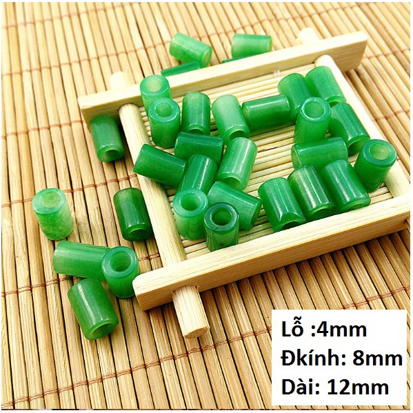 1 viên charm đá ống trụ tự nhiên 8x12mm xanh, lỗ xỏ 5mm mix vòng-MH 2639