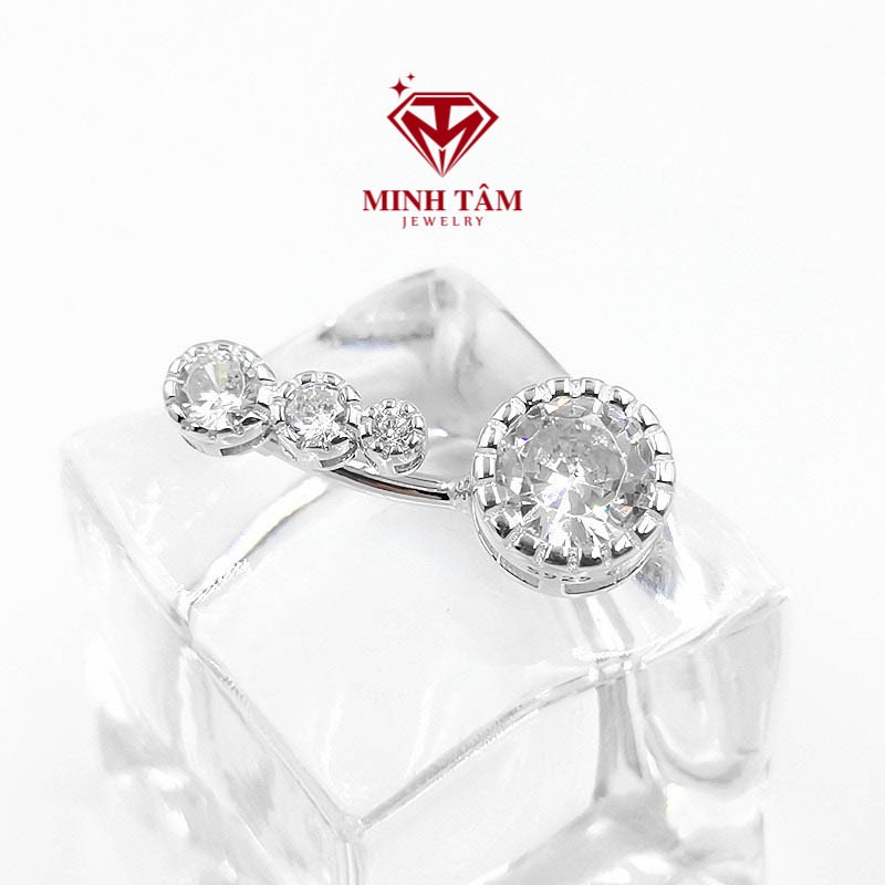 Khuyên đeo rốn bạc S925 nhập khẩu cao cấp, Khuyên rốn tròn nạm đá- Minh Tâm Jewelry
