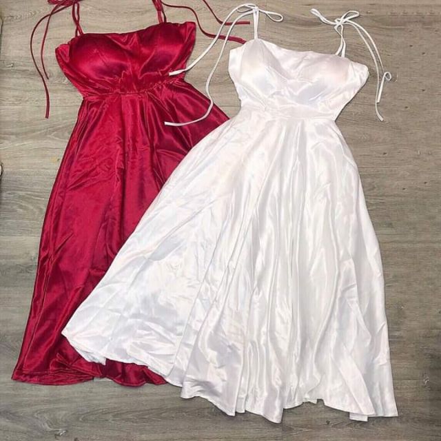 Đầm maxi lửng 2 dây cột nơ