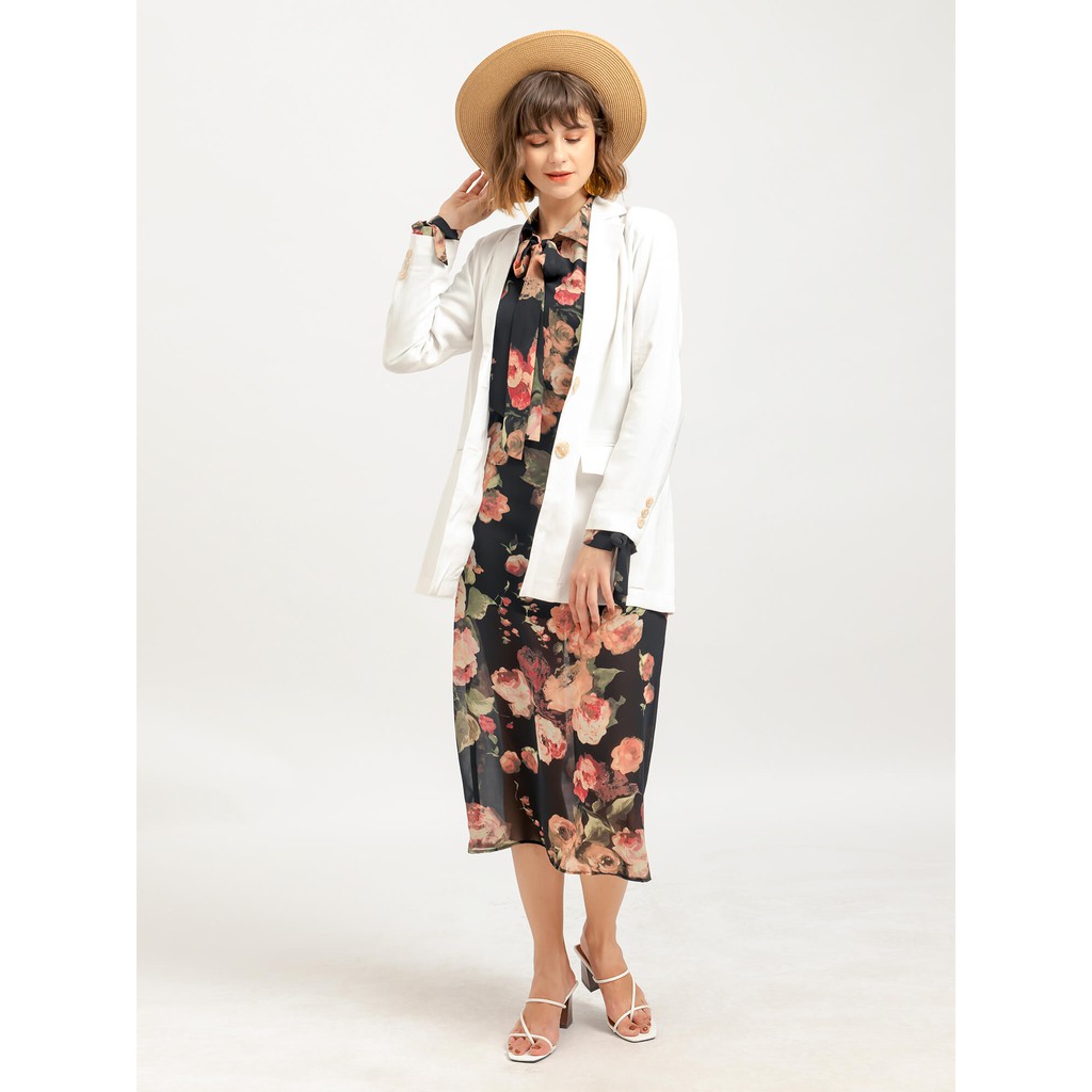 Áo khoác Blazer nữ YV LE &amp; CO vải Cotton màu trắng phong cách
