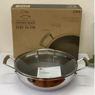  Chảo tổ ong chống dính 2 quai FIVESTAR 3 lớp đáy liền inox 304 siêu bền  chống trầy xước,24cm 26cm,28cm  tặng 5 muỗng 