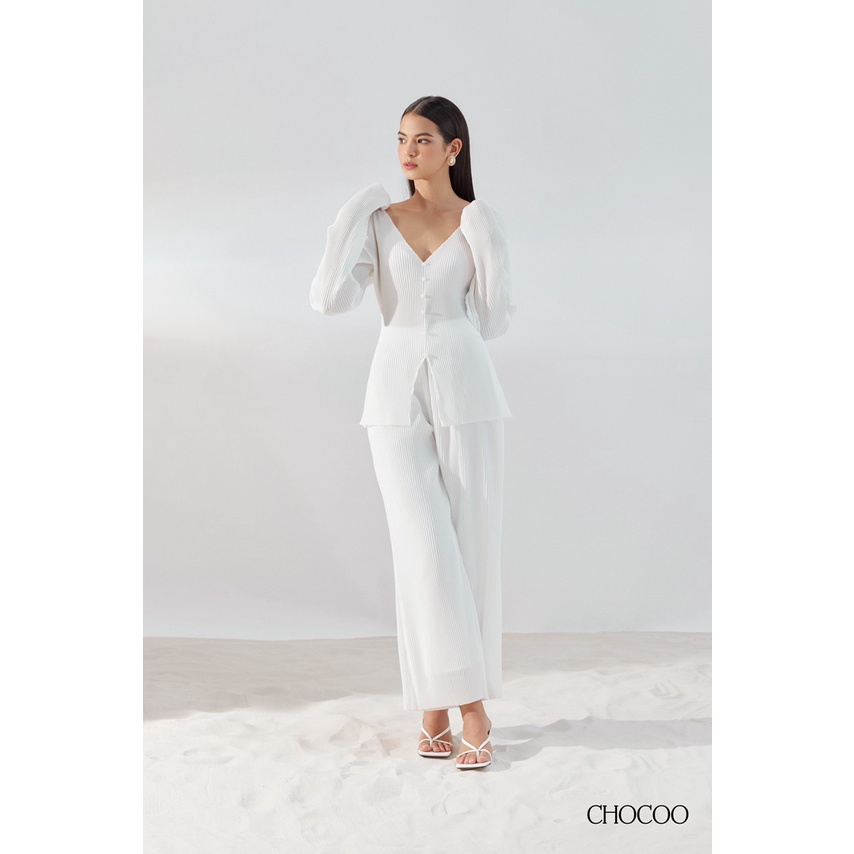 Set đồ nữ CHOCOO Maya Top x Maya Pant thiết kế áo dài tay xếp ly cổ tim và quần vải dài chất liệu cao cấp