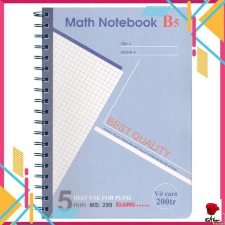 [Sổ vở đẹp] Sổ KLONG Caro Math Notebook lò xo kép B5 bìa nhựa 200tr 72,4g fo kem; MS: 299 [] 123