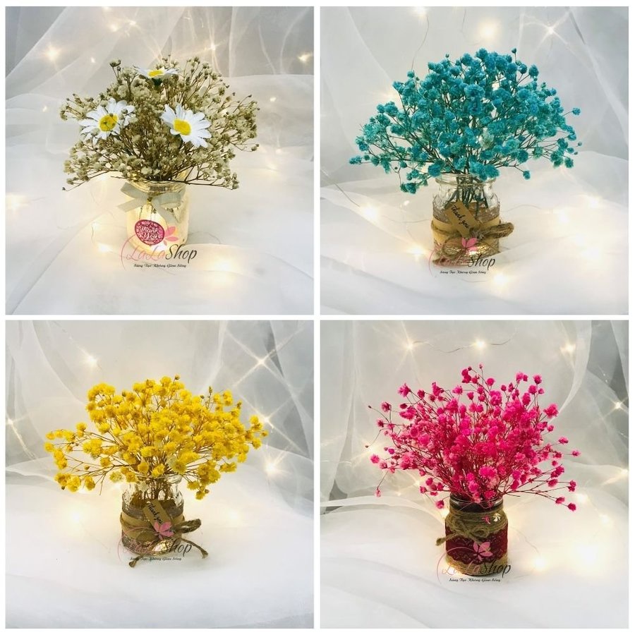 Chậu hoa baby khô kèm đèn led decor phòng ngủ, phòng khách, để bàn làm việc cực đẹp