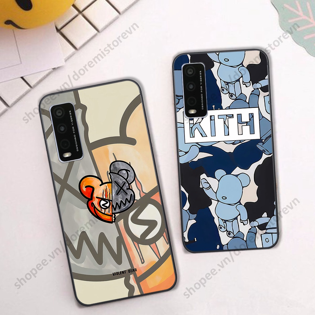 Ốp lưng Vivo Y20 hình kaws, kith, bear brick nổi 3D phong cách độc đáo
