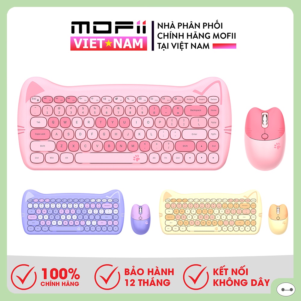 COMBO BÀN PHÍM VÀ CHUỘT KHÔNG DÂY MOFII CAT MIXED TAI MÈO ĐÁNG TƯƠNG THÍCH CẢ HỆ ĐIỀU HÀNH WINDOWS VÀ MACOS