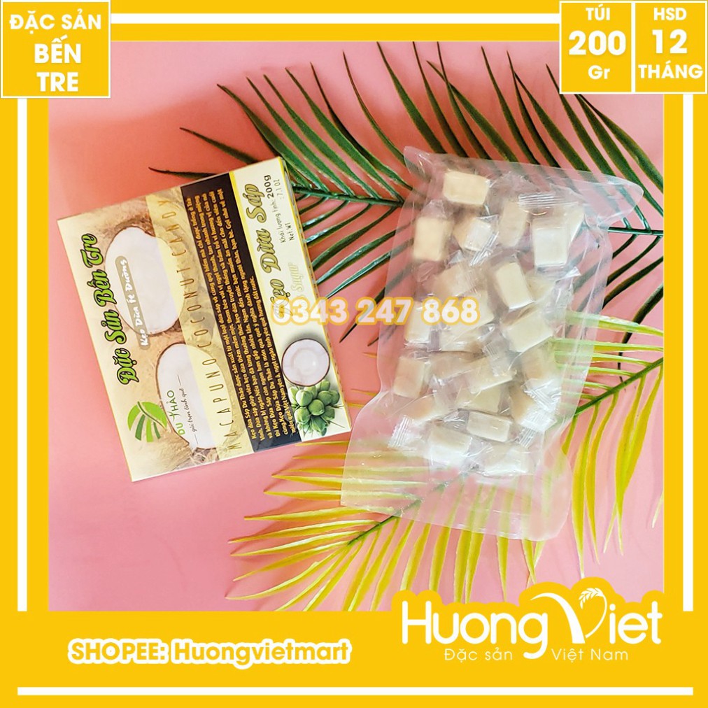 Kẹo dừa Sáp ít đường Du Thảo 200g, kẹo dừa thượng hạng Bến Tre, kẹo dừa Bến Tre mềm dẻo