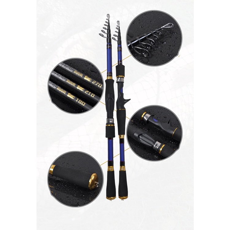 Cần Câu Máy Rút Gọn SHARK HUNTER - Carbon CAO CẤP - Cần câu cá xa bờ, lăng-xê, lure, câu rê... 1m8 2m1 2m4 2m7