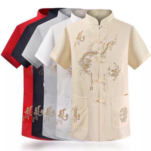 Áo đại gia - áo sơ mi cổ tàu nam trung niên (ảnh thật)