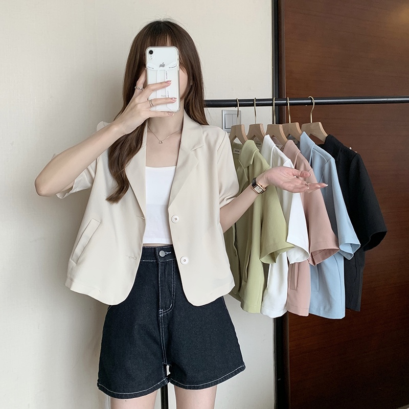 Áo blazer nữ tay ngắn 2022, áo khoác blazer nữ hàn quốc màu be, hồng, xanh, trắng, chất đẹp