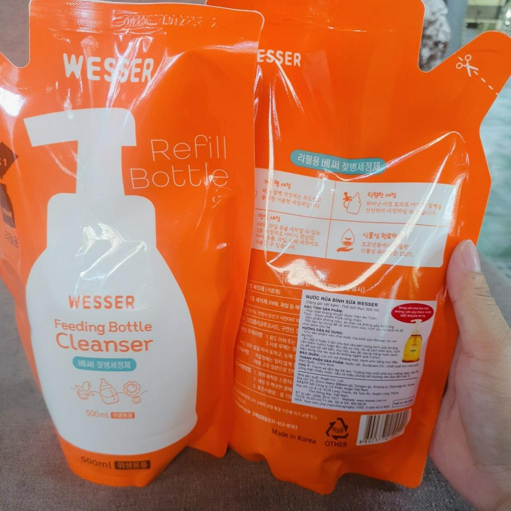 NƯỚC SÚC GÓI BÌNH SỮA WESSER CHAI VÀ TÚI 500ML