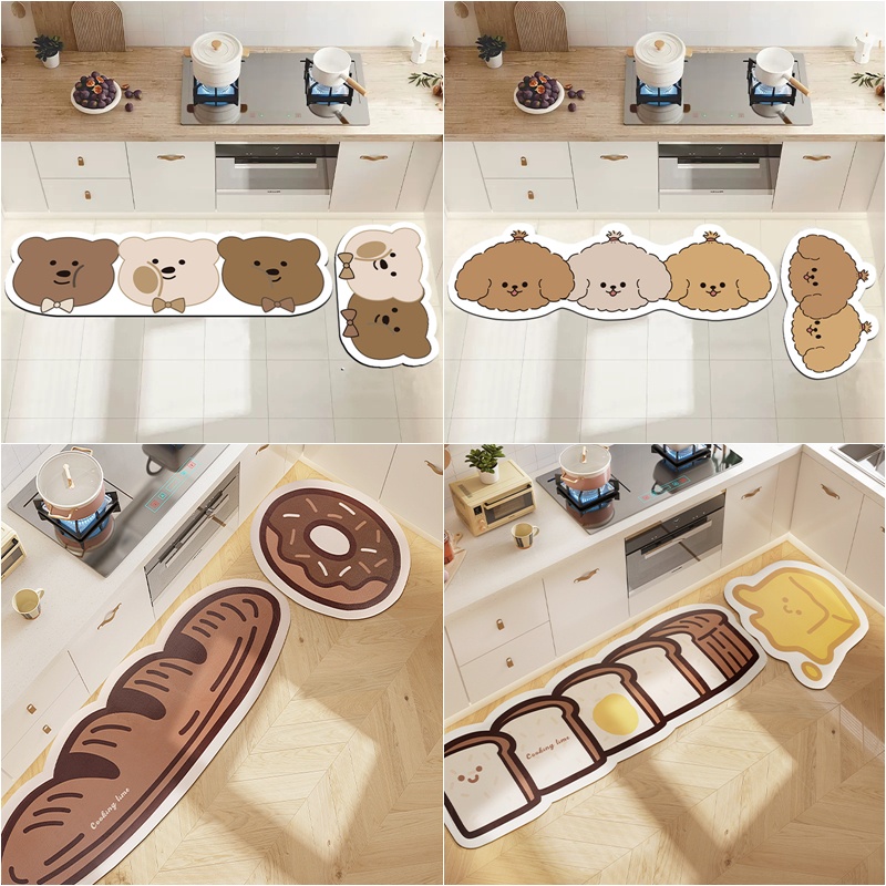 Thảm Chùi Chân Chống Trượt Thấm Hút Nước In Họa Tiết Hoạt Hình Dễ Thương Trang Trí Nhà Bếp / Phòng Tắm