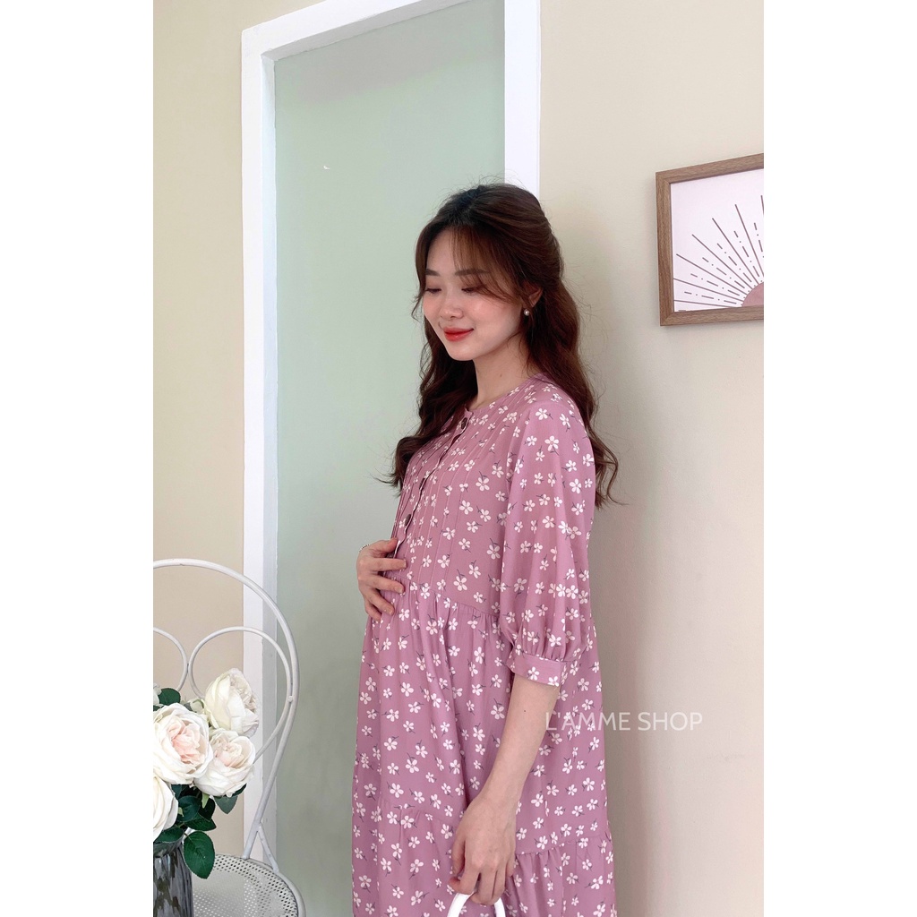 Váy bầu đẹp Gina Dress chất lụa Hàn mềm mát có khuy cài thuận tiện cho mẹ bầu và sau sinh by LAMME