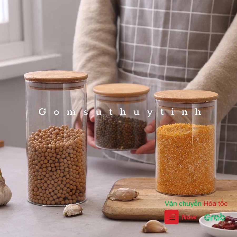 Hũ thủy tinh nắp gỗ 900ml | BigBuy360 - bigbuy360.vn