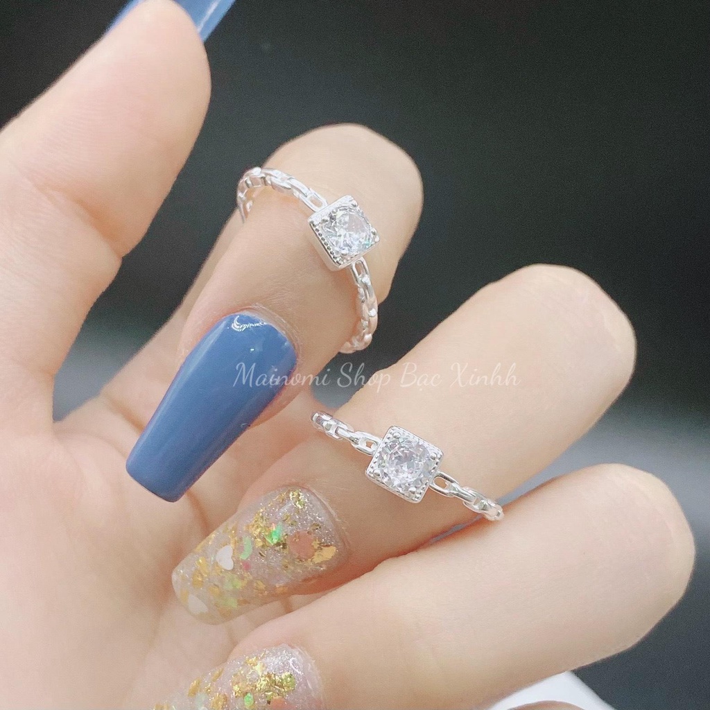 Nhẫn xích đá vuông MAINOMI mã kèm quà tặng xinh xắn độc đáo