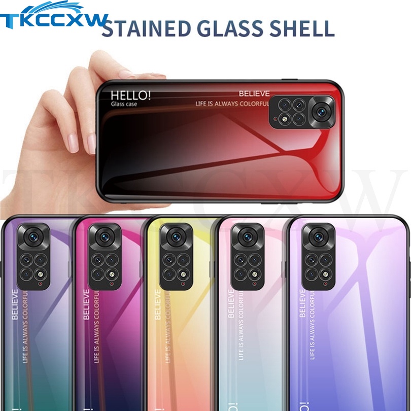 Ốp Điện Thoại Cứng Mặt Kính Cường Lực Màu Gradient Bóng Sang Trọng Cho Xiaomi Redmi Note 11T 11S 11 Pro+