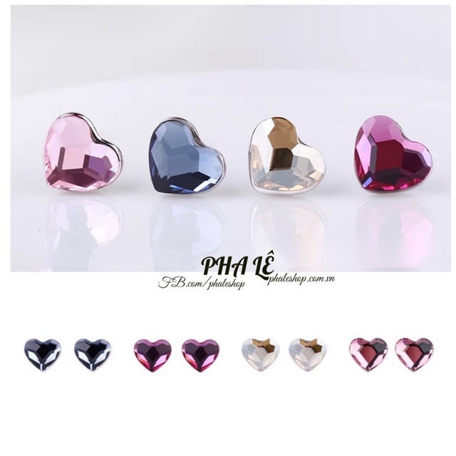 Bông Sát Tai Pha Lê Tim Dẹp Được Thiết Kế Từ Pha Lê Swarovski