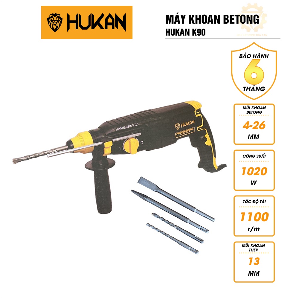 Máy Khoan Bê Tông Điện HUKAN K90 Công Suất 1020W, 3 Chức Năng