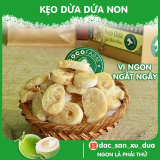 Kẹo Dừa Dứa Non Cocofarm ít đường hộp 300g vị nguyên chất và vị lá dứa