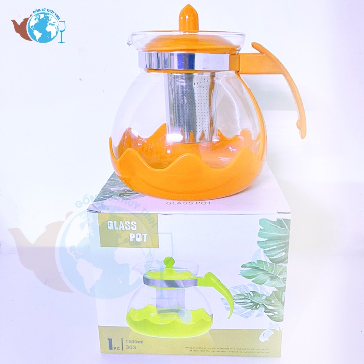 Ấm pha trà có lõi lọc 1.5 lít JY-303 kiểu dáng đẹp nhiều màu ngẫu nhiên, ấm pha trà có võ bọc