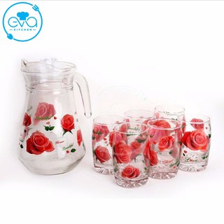 Bộ Bình 6 Ly Thủy Tinh Hoa Văn Cao Cấp M1076