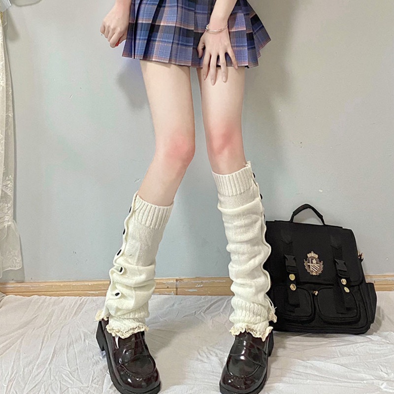 Tất chân giữ ấm phối ren phong cách lolita dễ thương đáng yêu dành cho nữ