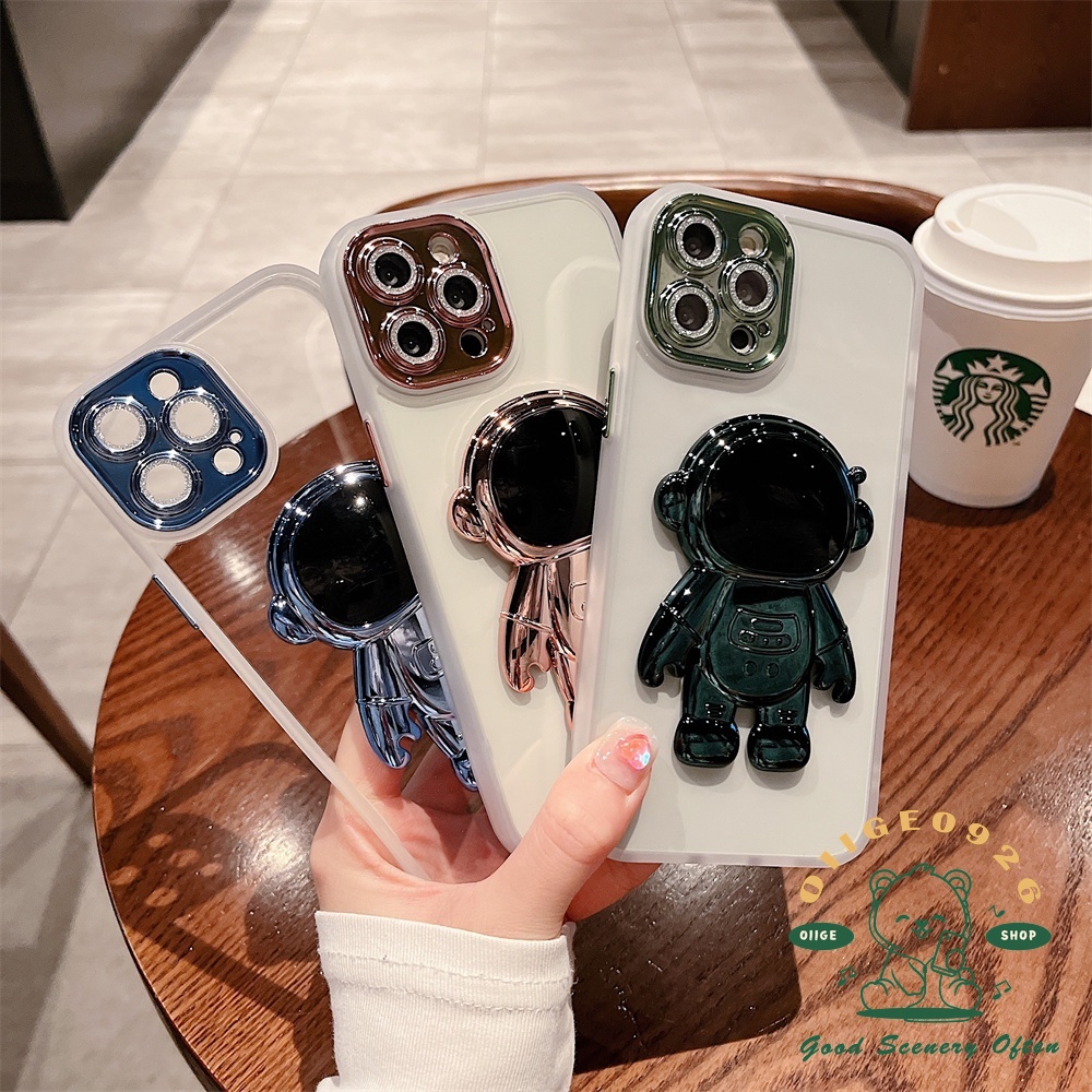 Ốp Điện Thoại Trong Mờ Khung Mạ Điện Hình Phi Hành Gia Có Giá Đỡ Chống Rơi Cho Iphone 13 12 11 Pro Max Xs Max Xr 8 7Plus