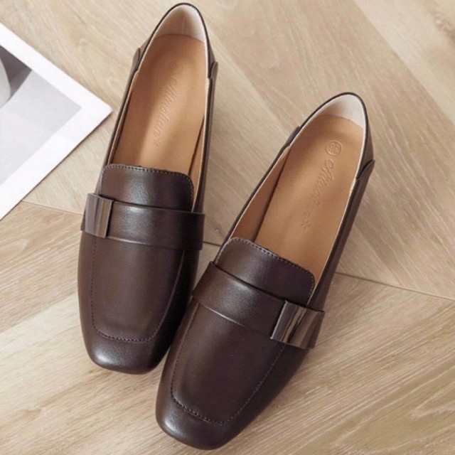 GIÀY DA MỀM 5P KHUY VUÔNG | TRẮNG NÂU ĐEN