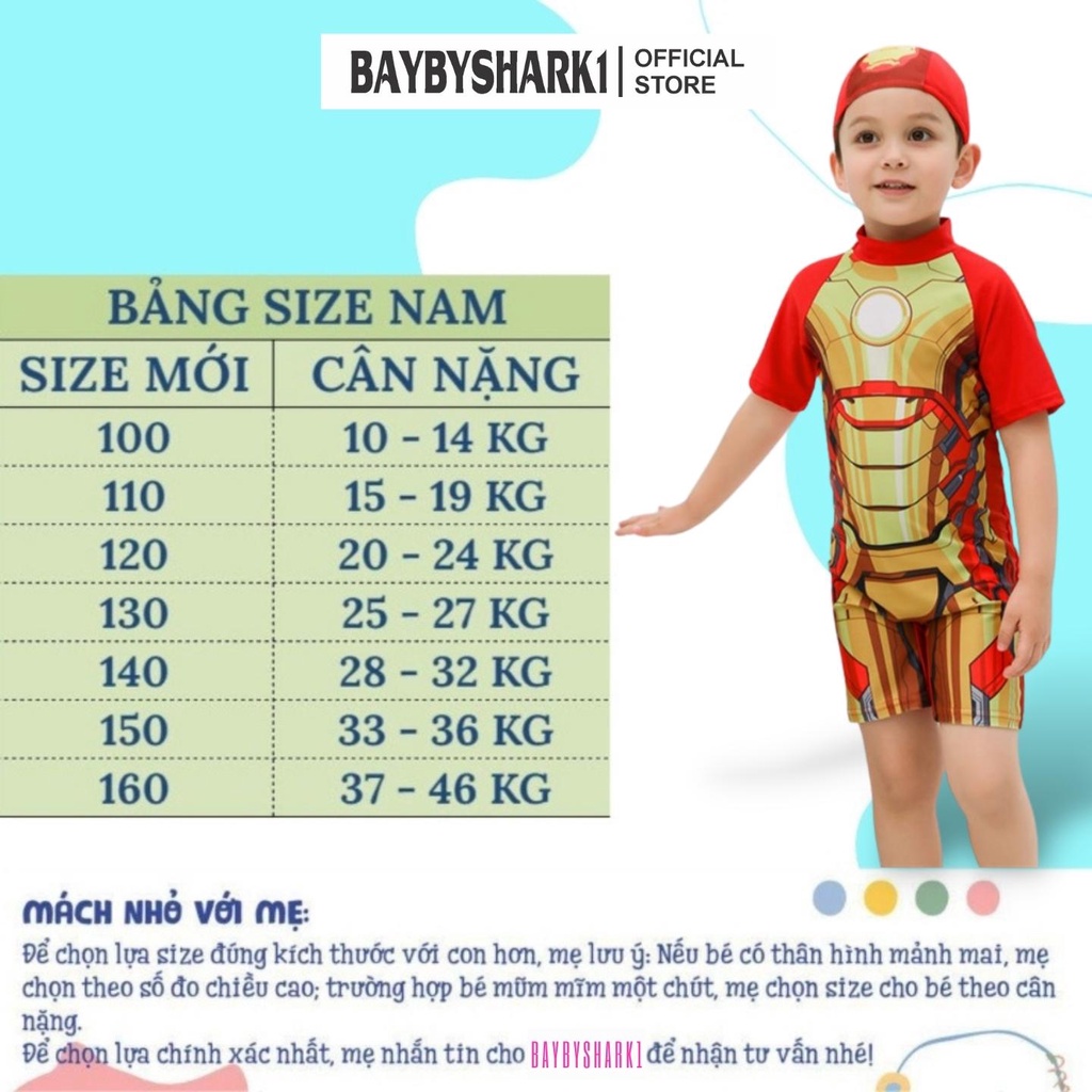 Đồ bơi bé trai liền thân, Bộ Bơi Bé Trai Dollar kids 1 tuổi tới size đại - BBSĐBBTIRONMAN VÀNG