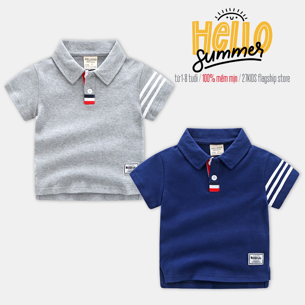 Áo thun Polo bé trai WELLKIDS áo thun có cổ cho bé chất cotton hàng xuất Âu Mỹ