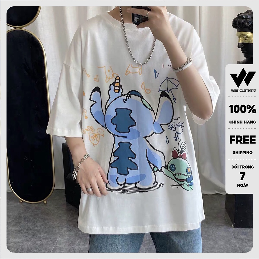 Áo thun tay lỡ WIIS phông unisex form rộng STICH VẼ TRANH nam nữ oversize ulzzang
