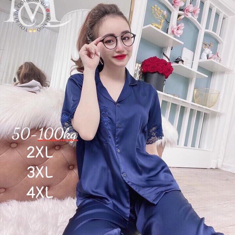 Đồ bộ lụa satin phối ren bigsize 3 size 45-100kg