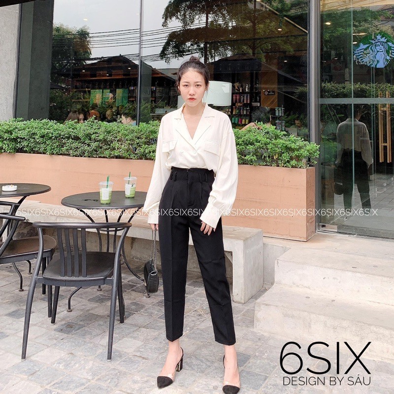 Áo sơ mi cổ vest nữ dài tay túi nắp thời trang công sở 6SIX closet