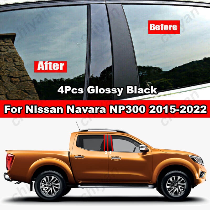 Bộ 4 Miếng Dán Cửa Sổ Xe Hơi Chất Liệu PC Màu Đen Bóng In Họa Tiết Sợi Carbon Cho Nissan Navara NP300 2015-2022