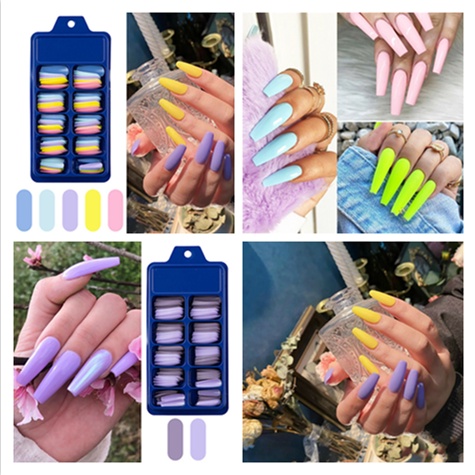 [Hàng mới về] Bộ 100 móng tay giả bằng acrylic nhiều màu sắc sành điệu cho nữ