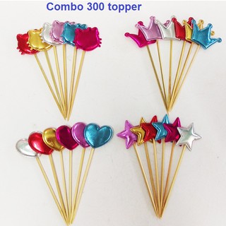 Combo 300 topper que gỗ cắm bánh sinh nhật, trang trí bánh kem