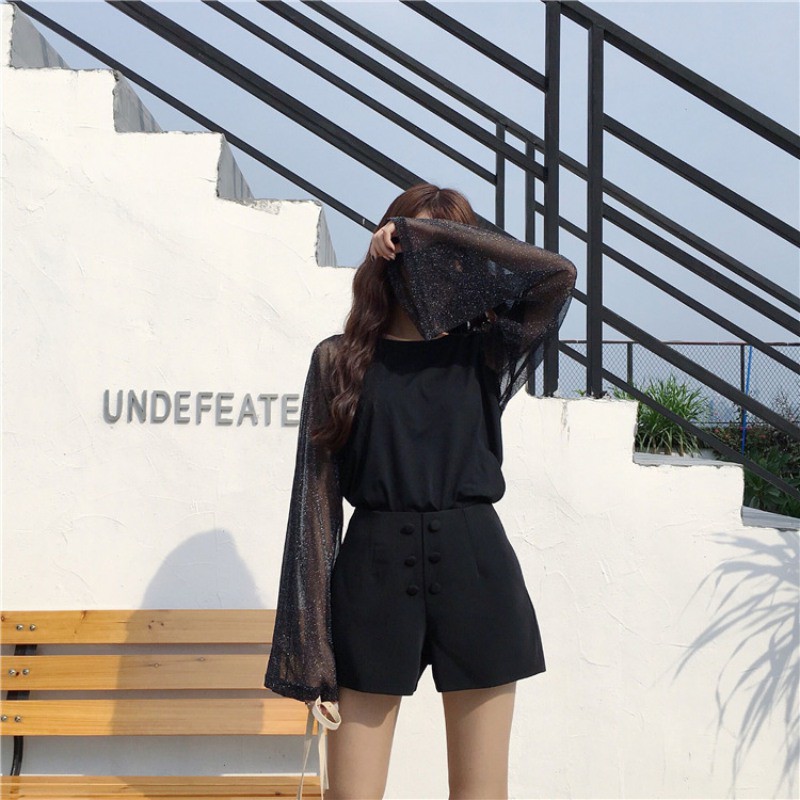 Áo thun nữ tay dài ống loe thời trang Hàn