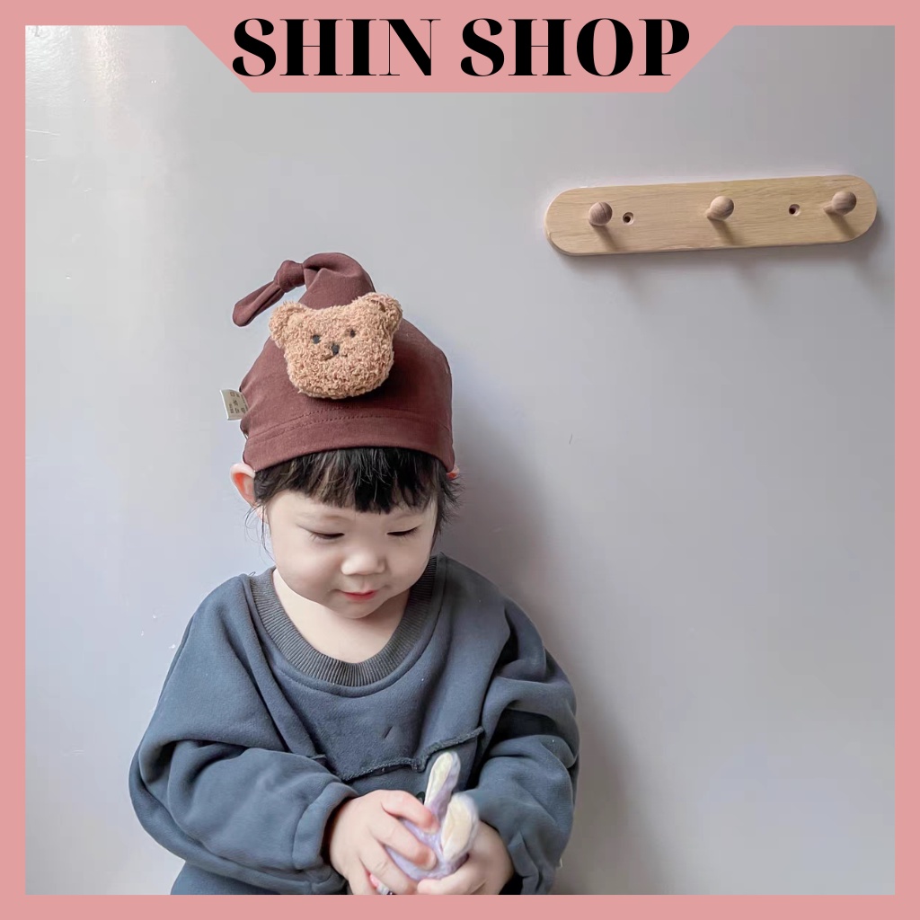 Mũ, nón chất liệu cotton điểm nhấn mặt gấu dễ thương cho bé sơ sinh từ 0 đến 12 tháng MD63 SHINSHOP
